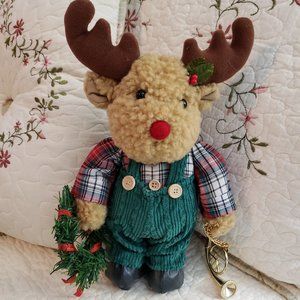 DARLING VINTAGE PLUSH REINDEER- SINGS "RUDOLPH THE RED NOSE REINDEER" HEAD MOVES